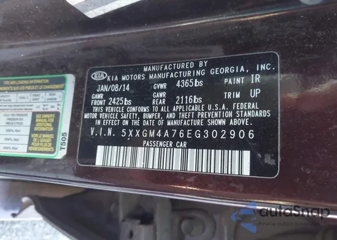 2014 Kia Optima Lx from USA, damaged, VIN 5XXGM4A76EG302906